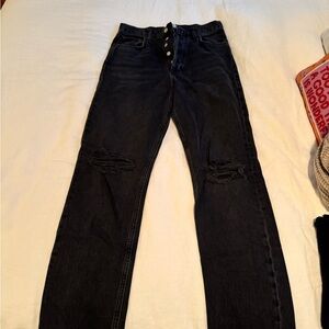 Agolde Women's Dark Distressed 90s Pinch Jeans with rips